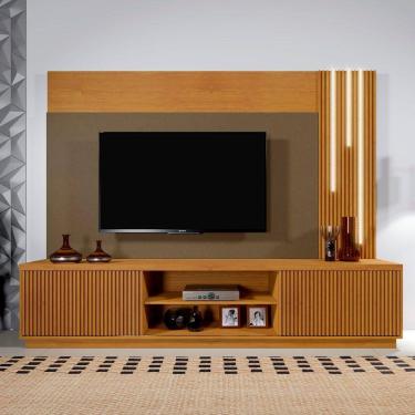 Imagem de Estante Home para TV de até 75 polegadas 2 portas com LED Valencia Mavaular - Naturalle/Platinum