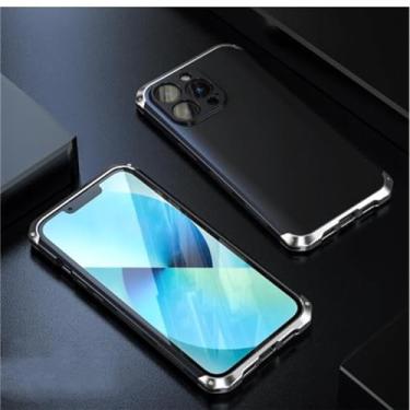 Imagem de Capa de metal com elemento à prova de choque para iphone 14 13 12 11 Pro Xs Max X Xr Se 8 Capa traseira de plástico híbrido de liga de alumínio rígido, prata, para iPhone S2 2020