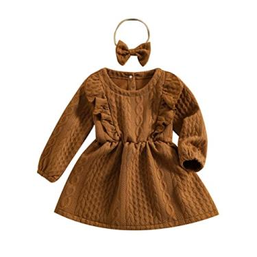 Imagem de Vestido de princesa de manga comprida de algodão sólido para meninas outono inverno para bebês e meninas batismo, Café, 2-3 Anos
