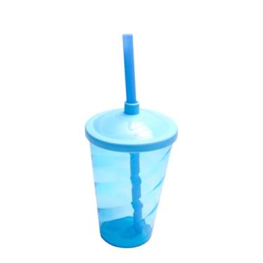 Imagem de 5 Copos Twister Com Tampa e Canudo Cristal Colorido 400ml Cor:Azul Bebe