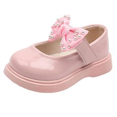 Imagem de Chinelos de menina tamanho 8 sandálias para meninas sapatos infantis pérola gravata borboleta sapatos de princesa sapatos de dança meninas sandálias bege, rosa, 6 Little Kid