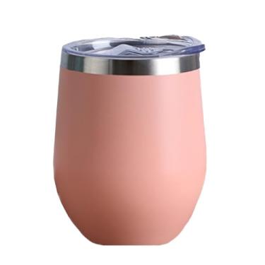 Imagem de Gteller Copo de vinho de aço inoxidável de 354 ml, copos sem haste com tampa, caneca de viagem com isolamento de parede dupla, perfeita para vinho, café, bebidas, champanhe, coquetéis, colorido (rosa