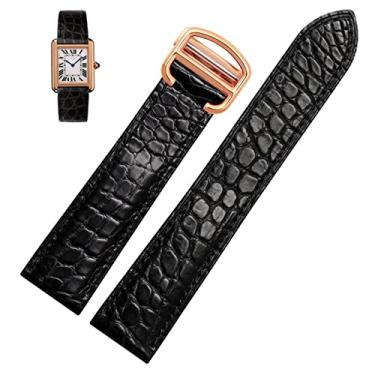 Imagem de Pulseira de relógio adequada para cartier couro de crocodilo pulseira de relógio masculino chave tanque de couro londres calibo corrente de relógio feminino 20mm