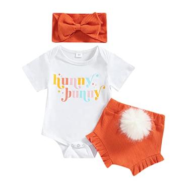 Imagem de Macacão infantil de coelhinho para bebês menina, conjunto de shorts com babados, cauda de pompom, Branco, 12-18 Meses
