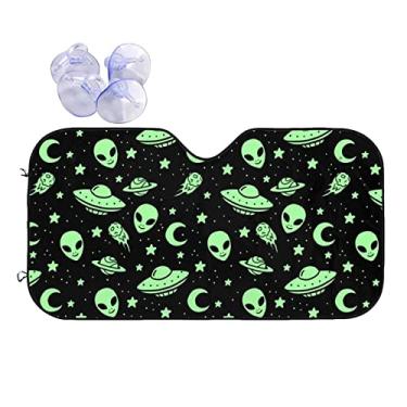 Imagem de TGUBJGV Protetor solar de para-brisa frontal de carro OVNI Green Alien Moon para carro, caminhão, SUV – bloqueia raios UV (129,5 cm x 27,5 cm, endurecido atualizado)