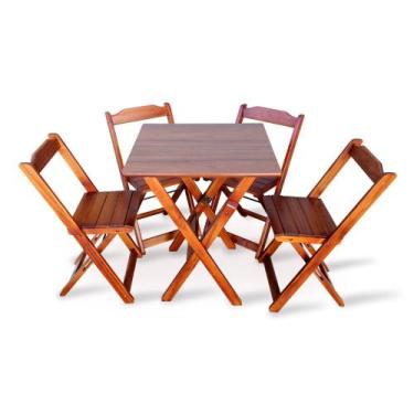 Imagem de Conjunto De Mesa Dobravel Com 4 Cadeiras Dobráveis De Madeira 70X70 Cm