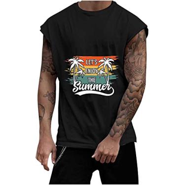 Imagem de Track Gym Coletes de praia masculinos verão outono gola redonda sol gráfico havaiano camiseta regata tropical masculina 2024, X-555 Preto, XXG