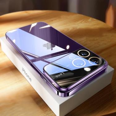 Imagem de Capa luxuosa de proteção para câmera de vidro temperado para iPhone 14 Pro Max 15 Plus iPhone 12 13 ProMax Capa traseira rígida de acrílico transparente, roxa, para iPhone 13Pro Max