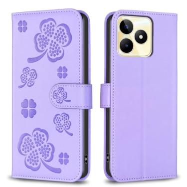 Imagem de Para Realme C53, capa carteira com 3 cartões e 1 compartimento para dinheiro, capa de telefone flip de couro PU à prova de choque compatível com Realme C53 17.1 cm (roxo)