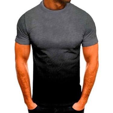 Imagem de Camiseta masculina verão gráfico gradiente manga curta camiseta casual henley tripulação pescoço t atlético ajuste jogging engraçado topo (Color : Gray 096, Size : M)