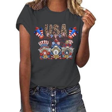 Imagem de 4th of July Shirts Women 2024 Patriotic Tops Summer Causal Soft Camiseta Independence Day Festival Going Out Blusas, Cinza escuro, M