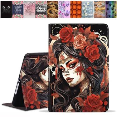 Imagem de DEHJYYIJUY Capa para Samsung Galaxy Tab S9 FE 5G 10,9 polegadas e Galaxy Tab S9 11 polegadas (2023) - Capa inteligente fina de couro PU com despertar/dormir automaticamente, caveira de açúcar menina