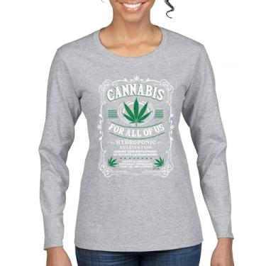 Imagem de Camiseta feminina manga longa Cannabis for All 420 Weed Leaf Smoking Marijuana Legalize Pot Funny High Stoner Humor Pothead, Cinza, G