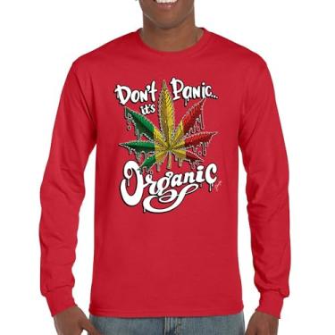 Imagem de Camiseta de manga comprida Don't Panic It's Organic 420 Weed Pot Leaf Smoking Marijuana Legalize Cannabis Stoner Pothead, Vermelho, G