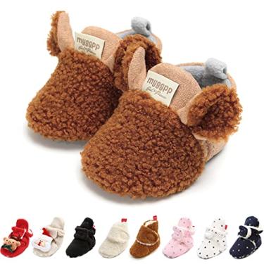 Imagem de Pantufas de lã aconchegantes, sapatos macios para bebês com solas de aderência, sapatos de inverno para recém-nascidos para recém-nascidos, A03 Marrom, 6-12 Months Infant