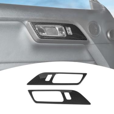 Imagem de PDKLIN Acabamento de tampa de moldura de moldagem de botão de maçaneta interior de porta de fibra de carbono para Ford Mustang 2015 2016 2017 2018 2019 2020 2021 2022 2023