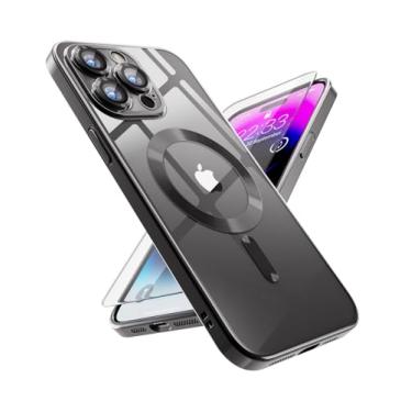 Imagem de SUCGLES Capa magnética transparente para iPhone 14 Pro Max, com proteção total da câmera + protetor de tela de vidro compatível com MagSafe, capa fina fina à prova de choque para Apple 14 Promax de 6,7 polegadas (preto)
