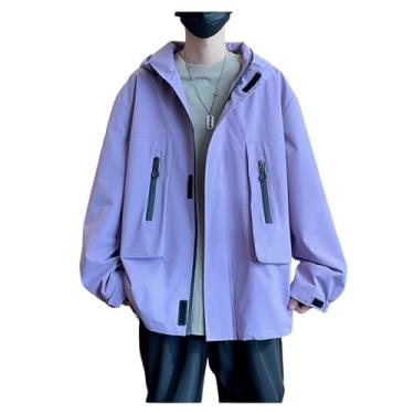 Imagem de Jaqueta masculina leve corta-vento Rip Stop cor sólida capa de chuva casaco com zíper bolsos jaqueta, Cor 8, 4G