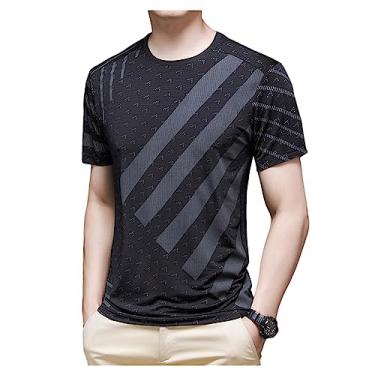 Imagem de Camiseta masculina atlética de manga curta com estampa de algodão, respirável, macia, elástica, para treino, Cor 2, G