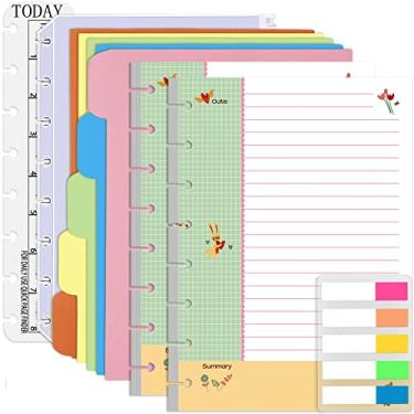 Imagem de Rancco Papel para caderno Junior Cornell, 180 páginas, 8 anéis, inserções de papel de disco de meia letra perfuradas com abas de índice, divisórias de índice, bolsa de folhas soltas, régua para Circa,