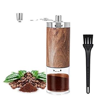 Imagem de Moedor de café manual portátil e visível moedor de café de aço inoxidável com ajuste de botão ajustável de cerâmica e aço inoxidável para cozinha e caminhadas, perfeito para acampar, marrom