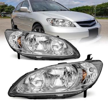 Imagem de AXLAHA Para Honda Civic 2004 2005 Conjunto de faróis compatíveis com 04 05 Honda Civic 2/4dr com caixa cromada refletor âmbar substituição lado do motorista e do passageiro