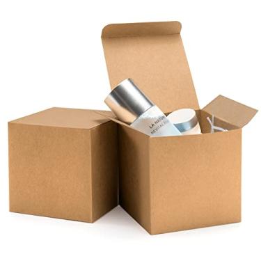 Imagem de ValBox Caixas de presente marrons 4x4 25 peças caixas de papel kraft com tampas para presentes, artesanato, cubo, caixas de cupcake, caixas de fácil montagem para lembrancinhas de festa