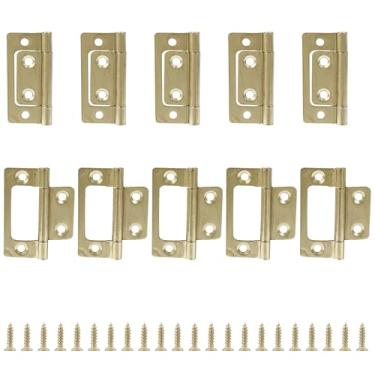 Imagem de Augiimor 10 dobradiças de porta sem encaixe, 2 dobradiças duplas de 2 x 2 cm com parafusos para móveis, portas, janelas, janelas e armários (ouro)