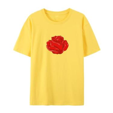 Imagem de Camiseta com estampa rosa rosa para homens e mulheres para o amor, Amarelo, GG
