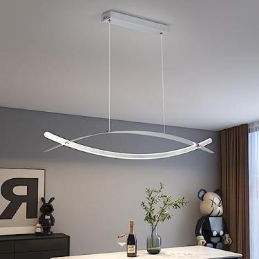 Imagem de Lustre minimalista para mesa de jantar Moderno LED luminária pendente Criatividade curvada para mesa de jantar luminária pendente regulável em altura ajustável lâmpada de escritório (cromada