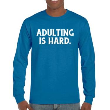 Imagem de Camiseta Adulting is Hard de manga comprida divertida vida adulta não recomende humor responsabilidade parental 18º aniversário, Azul, P