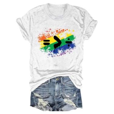 Imagem de Camiseta Pride Gay feminina com estampa fofa casual de verão túnica arco-íris igualdade 2024 blusas de gola redonda de manga curta, Branco, M