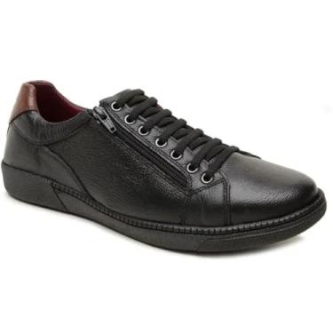 Imagem de Tênis Sapatênis Masculino Casual Em Couro Legítimo Zíper Lateral (PRETO, BR, Adulto, Numérico, 42)