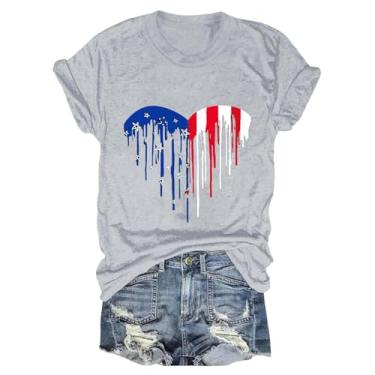 Imagem de Camisetas femininas 4th of July Stars Stripes USA Shirts Memorial Day, camisetas femininas patrióticas, tops de verão, 2 - Cinza, P