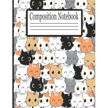 Imagem de Caderno de composição: Diário pautado largo fofo para crianças que amam gatos | Caderno de escrita Kawaii Cats para escola, crianças, adolescentes e estudantes