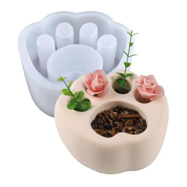Imagem de Molde de silicone para vaso de flores de concreto com design de pata de cachorro e gato para suculentas, molde de gesso de cacto, resina epóxi, molde de argila e cimento