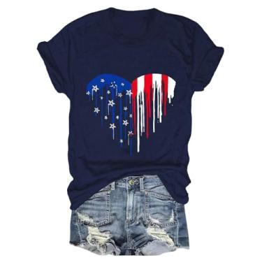Imagem de Camisetas femininas 4th of July Stars Stripes USA Shirts Memorial Day, camisetas femininas patrióticas, tops de verão, 2 - Azul-marinho, XXG