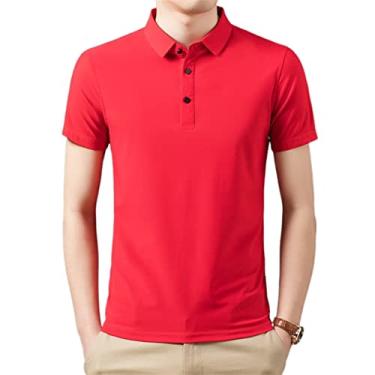 Imagem de Polos de golfe masculinos poliéster cor sólida camisa camisa regular ajuste estiramento leve secagem rápida atlético respirável(Color:Red,Size:XXXXL)