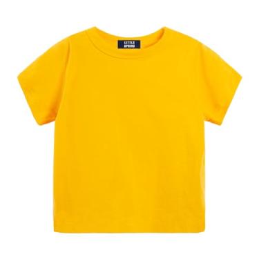 Imagem de LittleSpring Camiseta infantil listrada de algodão com gola redonda para meninos e meninas, Amarelo, 10-12