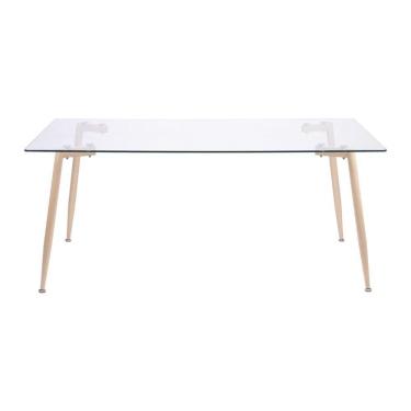Imagem de Mesa de Jantar Retangular 120 cm Taurus Base Metal Cor Madeira Tampo Vidro