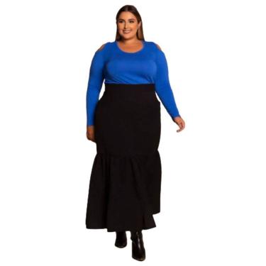 Imagem de Saia Longa Preta Linho Forrada Catarina Plus Size Domenica