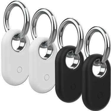Imagem de Rzttwl Pacote com 4 capas compatíveis com Samsung Galaxy SmartTag 2, rastreador GPS de silicone para Samsung Tag 2 com chaveiro, capa protetora anti-perda Tag2 para chaves (preto, preto, branco,