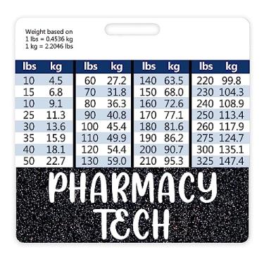 Imagem de Plifal Suporte para cartão de crachá Pharmacy Tech Acessórios de enfermagem preto horizontal etiquetas de identificação de nome de enfermeira trabalho W tabelas de conversão de altura e peso