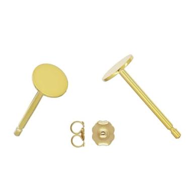 Imagem de Brincos hipoalergênicos de 100 peças de tarraxas de brinco de latão banhado a ouro 14 k 3 mm pequeno placa plana cola no brinco com tarraxas de orelha CF22-3