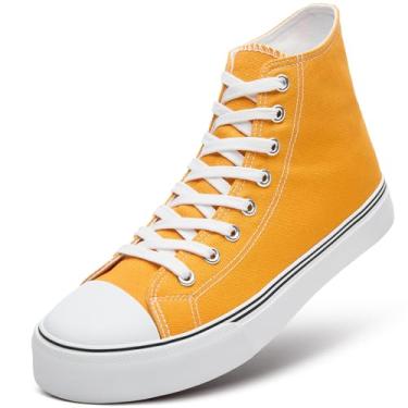 Imagem de ZGR Tênis masculino de lona de cano alto com cadarço clássico casual, Amarelo, 45