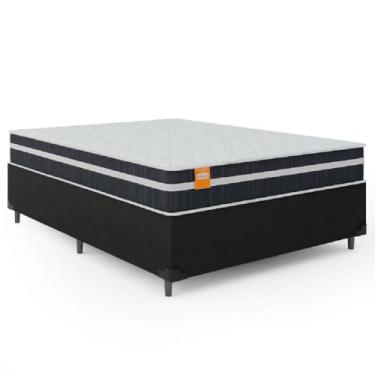 Imagem de Cama Box Casal Queen Colchão Molas Qatar 158x198x60cm Branco/Preto - Suporta até 200 Kg Por Pessoa