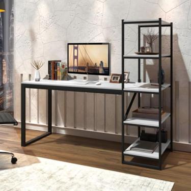 Imagem de Escrivaninha Home Office Com Prateleiras Innovare Indústrial Preta/Branca