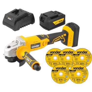 Imagem de Esmerilhadeira 4.1/2 VONDER c/ 1 bat 4.0Ah IEV 1808 + 5 Disc