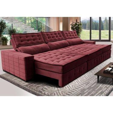 Imagem de Sofá Retrátil E Reclinável 3,55M Cama Inbox Big Puffer Com Softgel D40 Velupluma Vinho