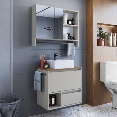 Imagem de Conjunto para Banheiro Gabinete Suspenso 60cm com Toalheiro Cuba e Espelheira 80cm Cj8050.20 Mel/Arenas